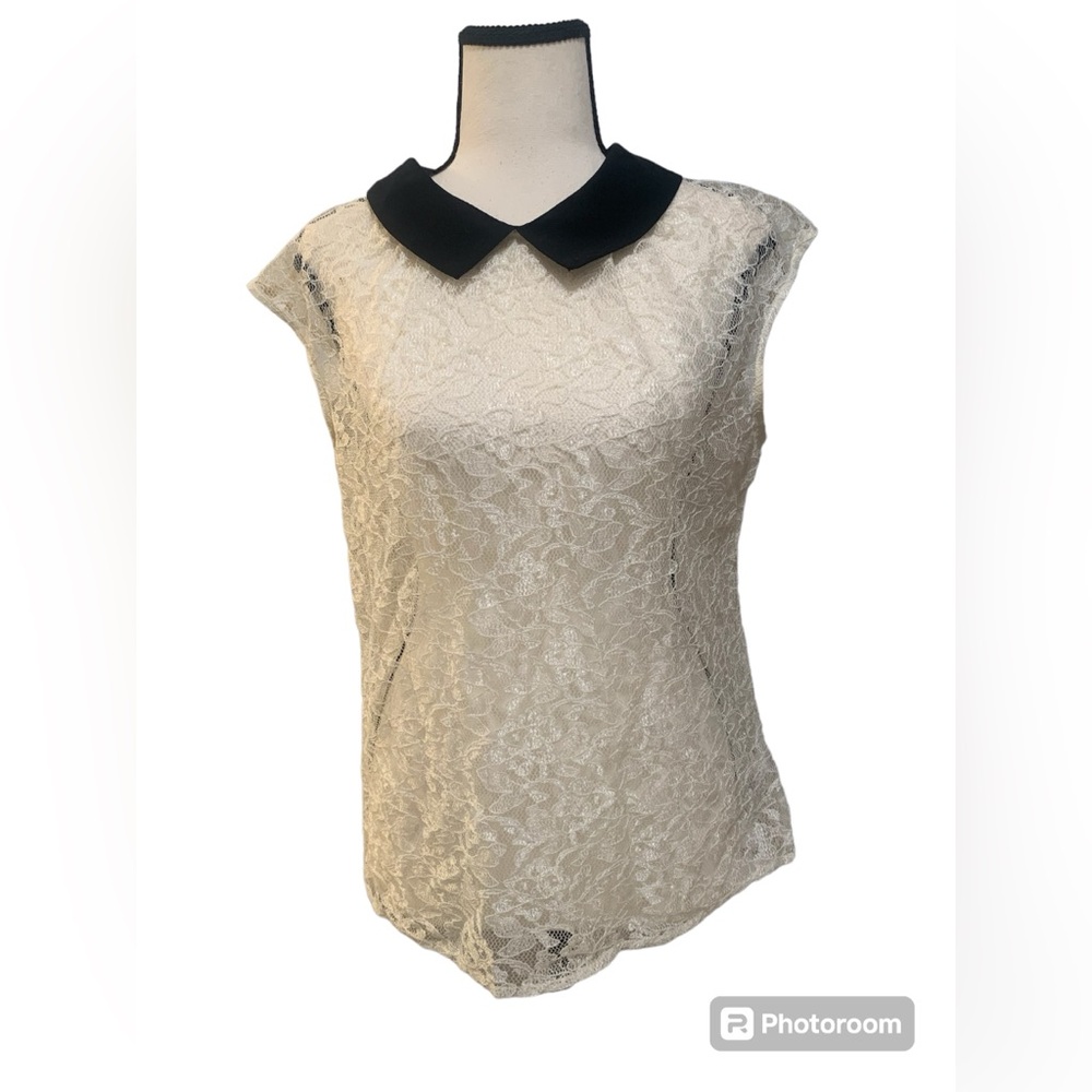 Express | collared lace mesh top